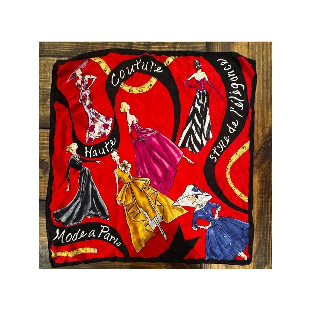 Paris Couture Scarf Women Red Black Haute Mode a Paris Fashion Print 20X21 Scarf